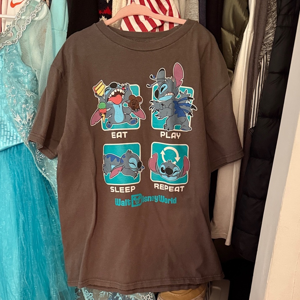 Disney Brown Short Sleeve Stitch 'Eat Play Sleep Repeat' Graphic Tee